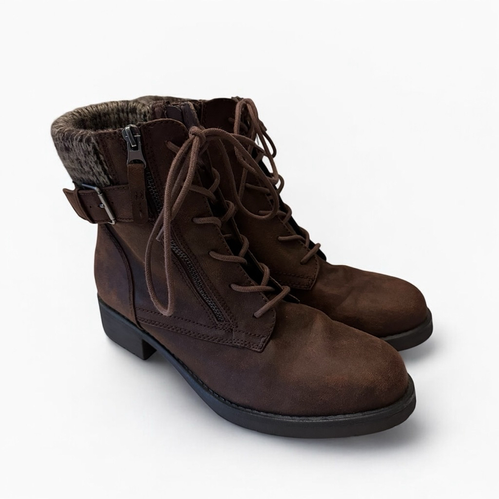 American Eagle Outfitters Brown Faux Leather Knit Top Boots Women’s Size 9